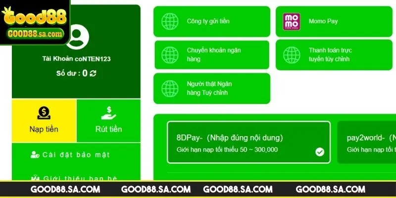 Tổng quan về nạp tiền Good88